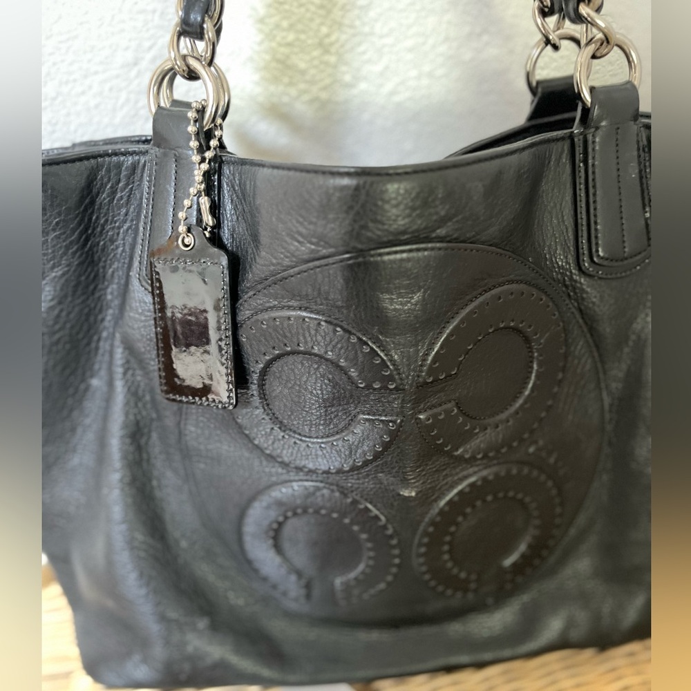 Coach Julia Op Art Black Leather Tote